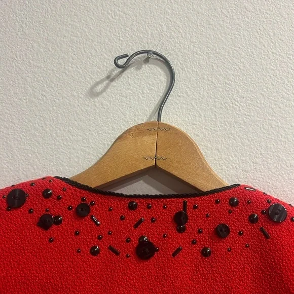 St. John Collection Red Santana Knit Embellished Jacket Size 4